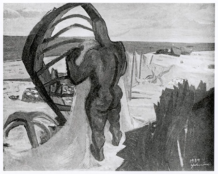 圖8. 鶴岡義雄，《網》，第二回「府展」(1939)，西洋画部入選。「台展作品資料庫」：https://ndweb.iis.sinica.edu.tw/twart/System/database_TE/04te_search/DetailForm.jsp?Aid=998 (2020年9月10日點閱)
