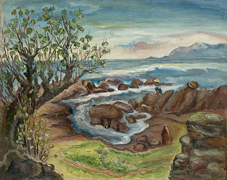 圖9. 陳澄波，《濤聲》，布面油彩，第二回「府展」(1939)，西洋画部「推選」。91x 116.5cm，私人收藏。